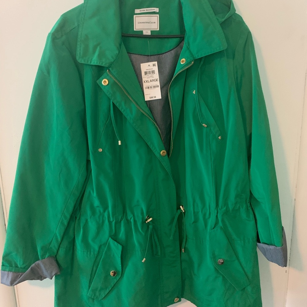 Charter Club Green Utility Jacket with Cinched Waist